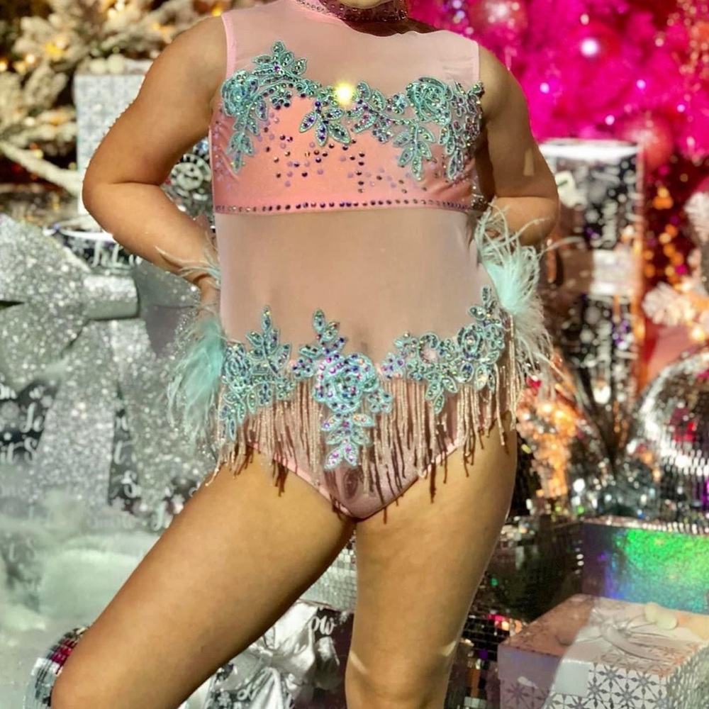 Glamour Child Medium Baby Pink & Turquoise Dance Costume